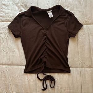 Rue21 Chocolate Brown Ruched V-Neck Tee